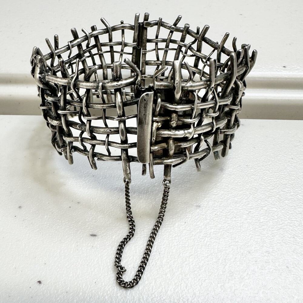 Rare Vintage Handcrafted Twisted 925 Sterling Silver Cuff Bracelet Wire Weave - Picture 1 of 7